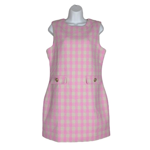 NWT Vero Moda Bonbon Pink Check Sleeveless Tweed Mini Dress Small - Picture 2 of 16